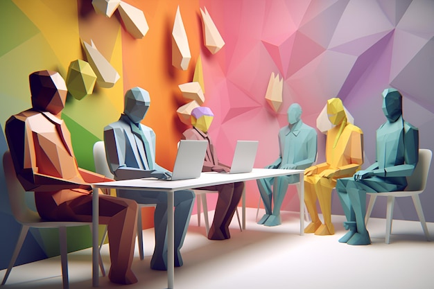 Inclusive Workplace Einstellungsszene Multikulturelles Vorstellungsgespräch im LowPoly-Stil