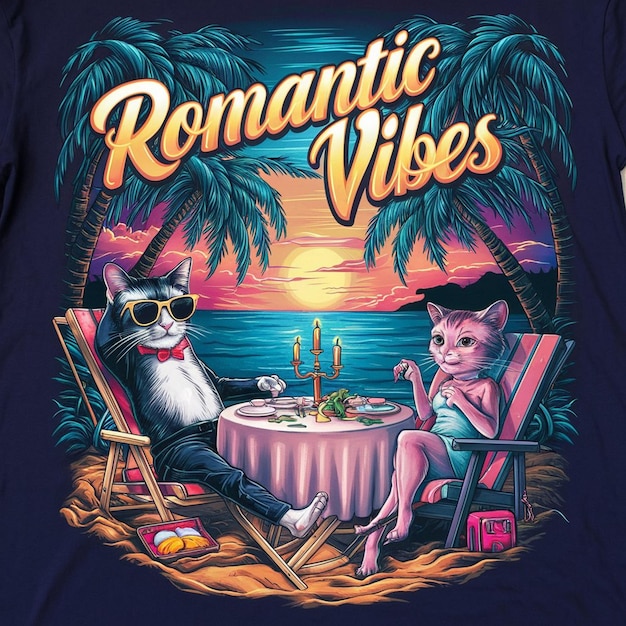 Foto incorporando vibrações românticas nos desenhos de camisetas