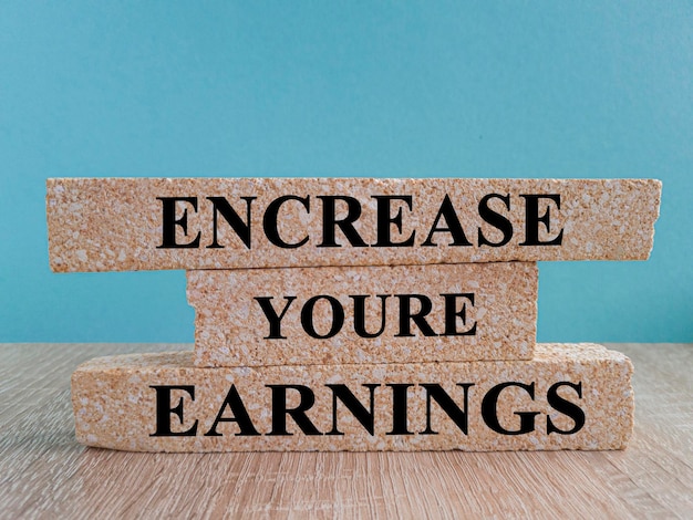 INCREASE YOUR EARNINGS Konzept Der Text INCREASAY YOUR Earning ist auf Ziegelsteinblöcken geschrieben