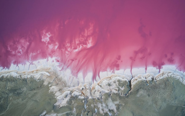 Increíble agua púrpura Vista aérea de la isla de Jarilgach en Ucrania Paisajes majestuosos
