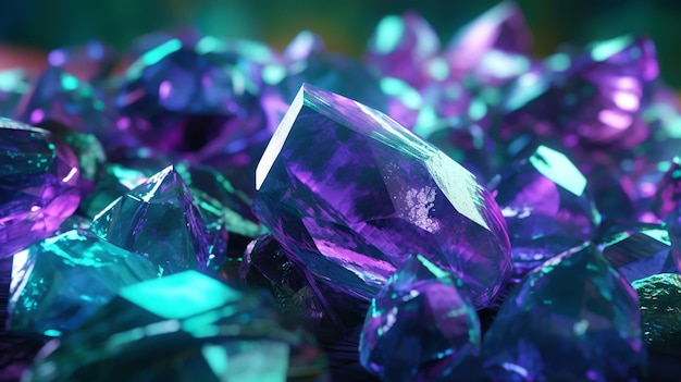 Increíble brillante y brillante racimo de cristales de alejandrita fondo mineral joya detallado IA generativa