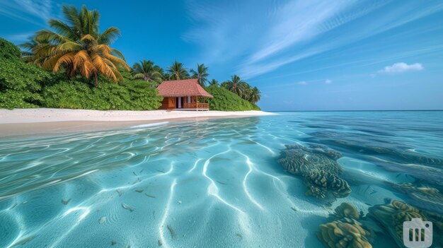 Increíble cabaña de playa en una isla tropical con aguas cristalinas