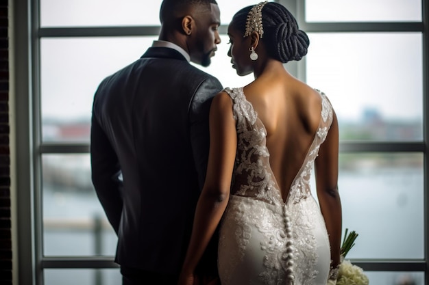 Increíble día de bodas en interiores de una pareja afroamericana IA generativa