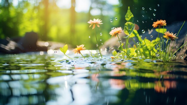 Increíble entorno maravilloso al aire libre con cascada luz solar lago flor turismo vacaciones