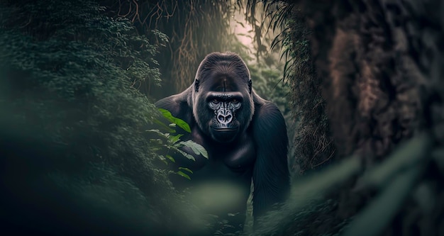 Increíble foto de un gran gorila en la jungla