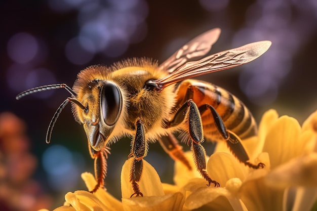 increíble fotografía macro de una abeja sobre fondo borroso