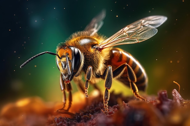 increíble fotografía macro de una abeja sobre fondo borroso