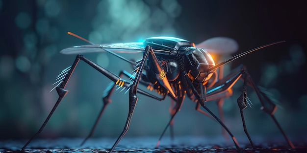 Increíble fotografía macro de un mosquito cyborg en los implantes de robots futuristas de la naturaleza