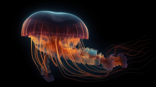 Increíble fotografía de una majestuosa medusa de neón y fluorescente Generative ai