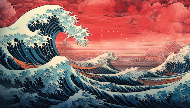 Una increíble ilustración de una pintura de olas