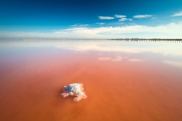 Increíble lago salado de color rosa con piedra de sal y cielo azul profundo paisaje minimalista Ucrania Europa