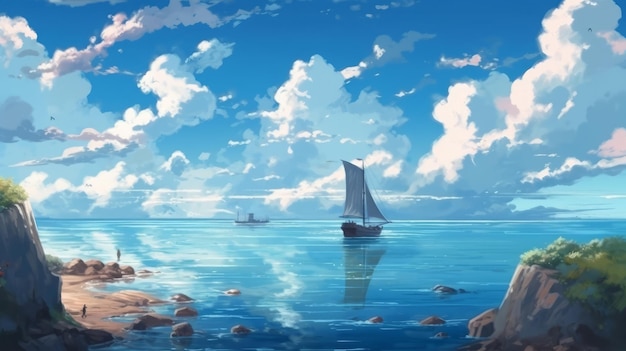 Increíble mar turquesa paisaje anime generativo AI