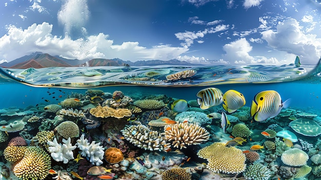 Foto un increíble mundo submarino con arrecifes de coral y peces tropicales un hermoso paisaje marino con corales brillantes y peces exóticos