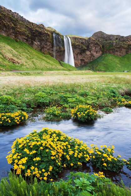 Increíble paisaje con cascada en Islandia