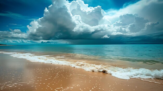 Increíble paisaje de playa con arena blanca y agua turquesa El cielo es azul con nubes blancas esponjosas