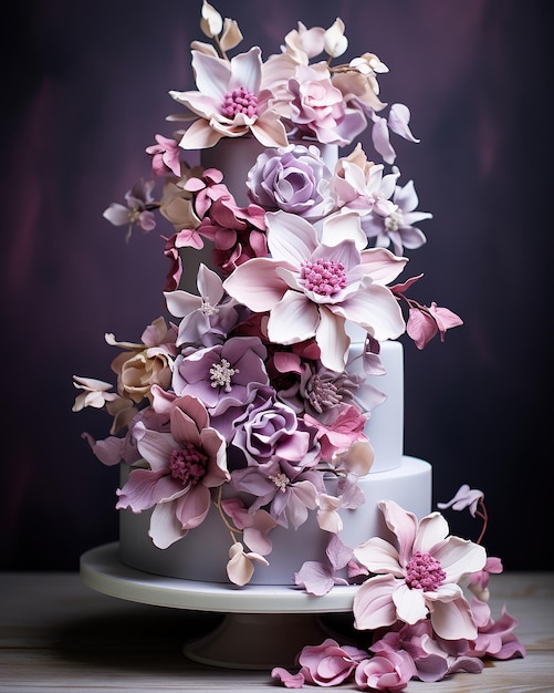 increíble pastel de boda colores cremosos fondo desdibujado fondo flores cremosas