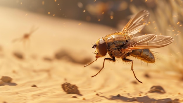 Foto increíble primer plano de una mosca en la arena