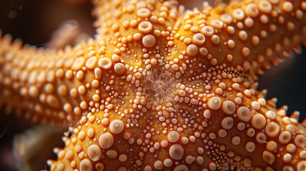 Increíble primer plano de la parte inferior de una estrella de mar La intrincada red de patas de tubo y chupetas es claramente visible