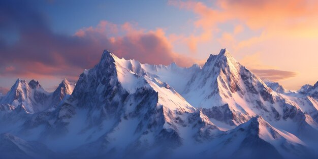 Increíble puesta de sol en las montañas nevadas