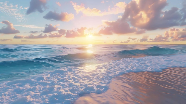 Una increíble puesta de sol sobre el océano Los cálidos colores del cielo y las suaves olas crean una escena pacífica y relajante