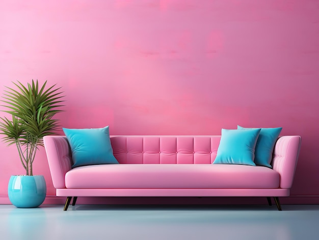 Increíble sofá rosa en la sala de estar roja con espacio para copiar