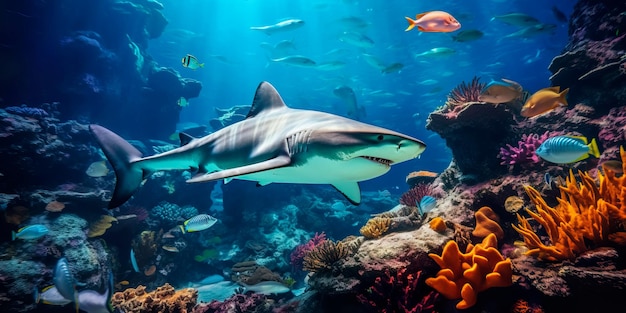 Increíble tamaño de tiburones en los arrecifes de coral.