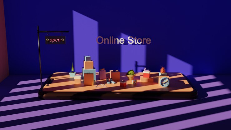 Foto increíble tienda en línea de teléfonos inteligentes 3d en la sala isométrica con ventana abierta