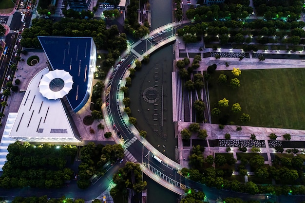 Increíble vista al centro de la ciudad de Suzhou al atardecer