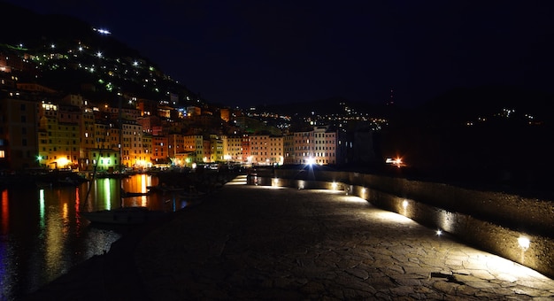 Increíble vista del pequeño puerto y la ciudad de Camogli.