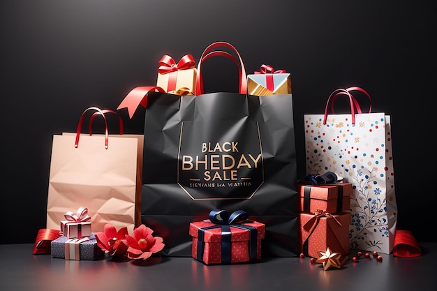 increíbles compras del Viernes Negro con globos y cajas de regalos imágenes