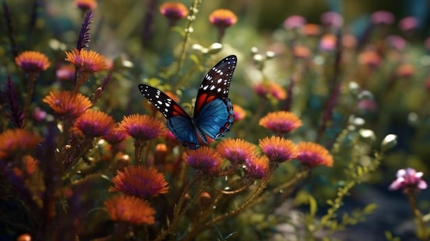 Increíbles mariposas en un jardín mariposas alimentándose y volando en un derroche de color hermoso verano