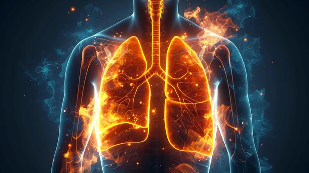 Increíbles pulmones humanos brillantes de colores azul y naranja Los pulmones son los principales órganos respiratorios en el cuerpo humano