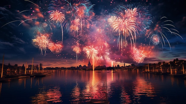 Incríveis fogos de artifício coloridos na cidade