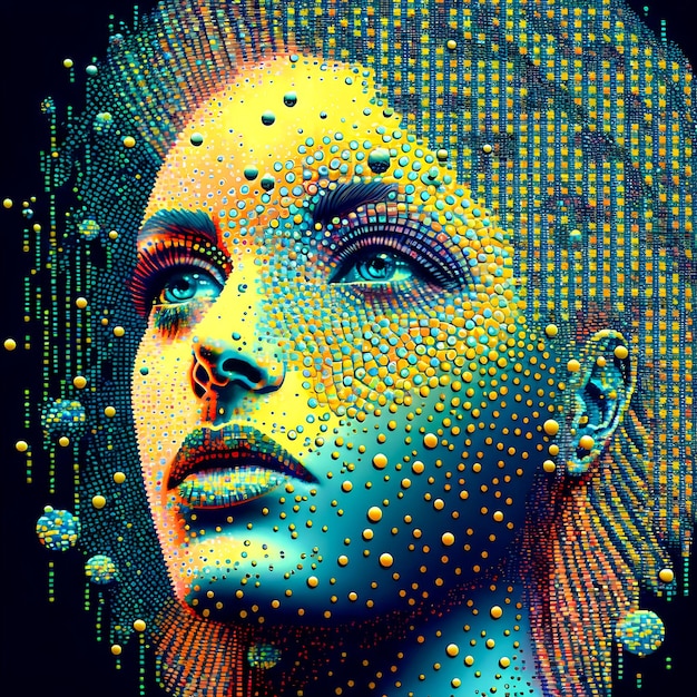 Incrível arte abstrata pop e ilustração de retrato de garota cyberpunk