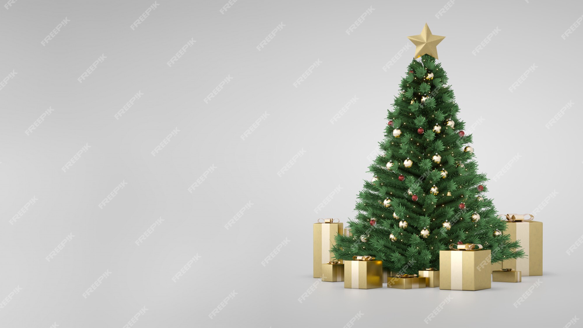 Incrível árvore de natal de luxo com caixas de presente douradas e espaço lateral da cópia. 3d render. pisca-pisca de árvore de natal. feliz natal e feliz ano novo. presentes de natal debaixo da árvore. abeto decorativo de pinho. | Foto Premium Incrível árvore de natal de luxo com caixas de presente douradas e espaço lateral da cópia. 3d render. pisca-pisca de árvore de natal. feliz natal e feliz ano novo. presentes de natal debaixo da árvore. abeto decorativo de pinho. | Foto Premium