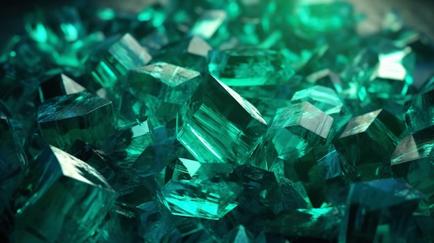 Incrível brilhante e brilhante Emerald cristal aglomerado fundo Jewel mineral detalhado AI gerativa