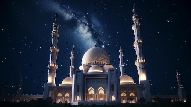 Incrível céu noturno de imagem de mesquita com estrelas