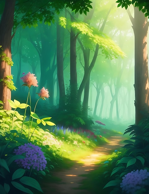Incrível floresta mágica de verão cinematográfico realista