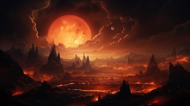 Incrível fogo depois de planeta pintura de fundo de alta resolução Ai gerado arte