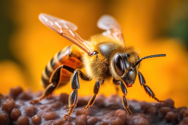 incrível fotografia macro de uma abelha no fundo desfocado