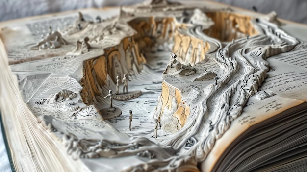 Foto incrível livro pop-up com paisagens 3d e estatuetas de papel arte de papel feito à mão