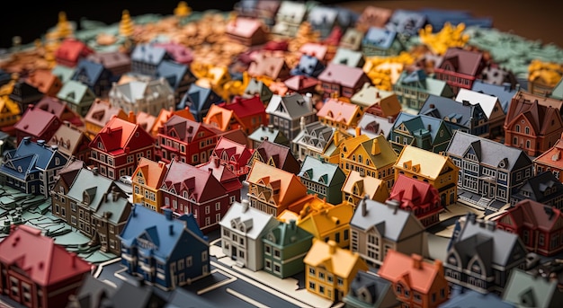 Incrível modelo colorido de uma cidade com suas casas e ruas Generative AI