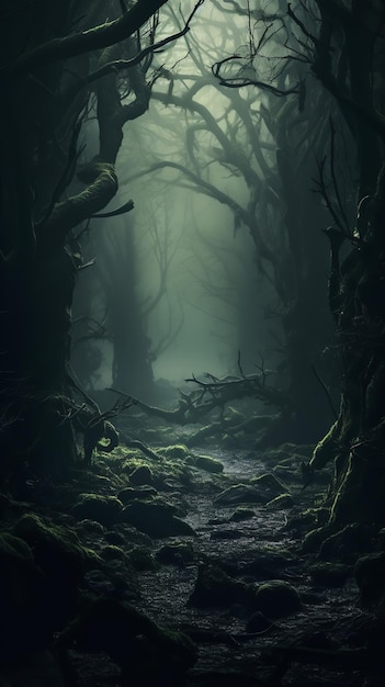 Incrível paisagem de floresta de névoa mágica Generative Ai