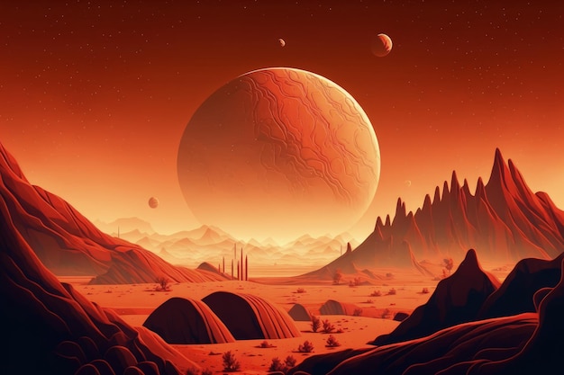 Incrível planeta vermelho Marte em uma região estelar distante Conceito de uma missão a Marte
