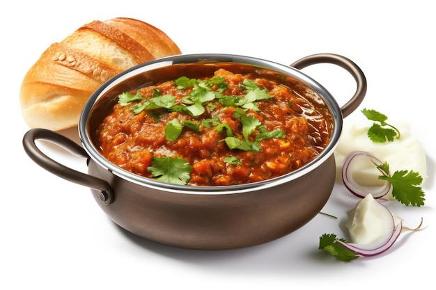 Incrível prato pav bhaji indiano no fundo branco