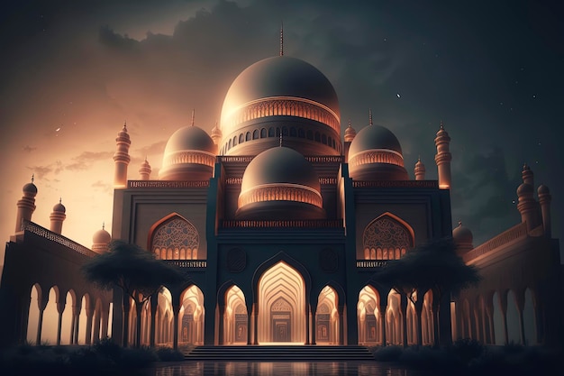 Incrível projeto de arquitetura da mesquita muçulmana Ramadan Generative AI