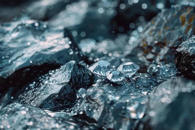 indem man Diamanten auf die Oberfläche des Steins in Nahaufnahme stellt, sind mehr Diamanten im Hintergrund unfokussiert