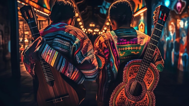Independência mexicana Cinco de maio Homens mexicanos vestindo roupas tradicionais de mariachi IA generativa