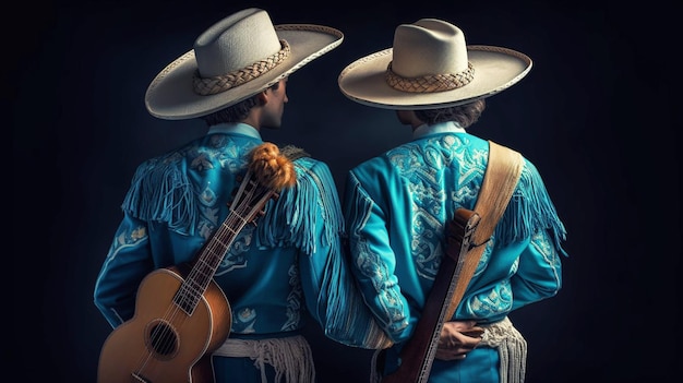 Independencia de México Cinco de mayo Hombres mexicanos vestidos con ropa tradicional de mariachi IA generativa