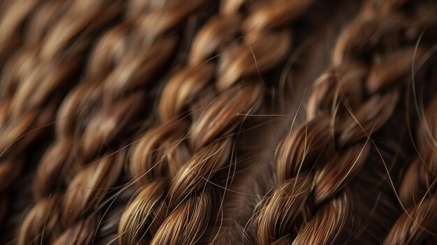 Foto indepth de cabelos castanhos longos usados em um estilo trançado sobre um fundo de cabelo saudável ideia e espaço ia generativa